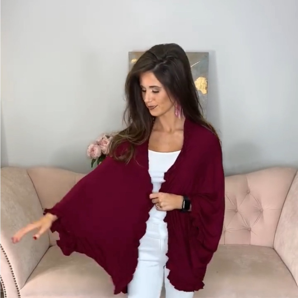 Burgundy Ruffle Cardigan size M
